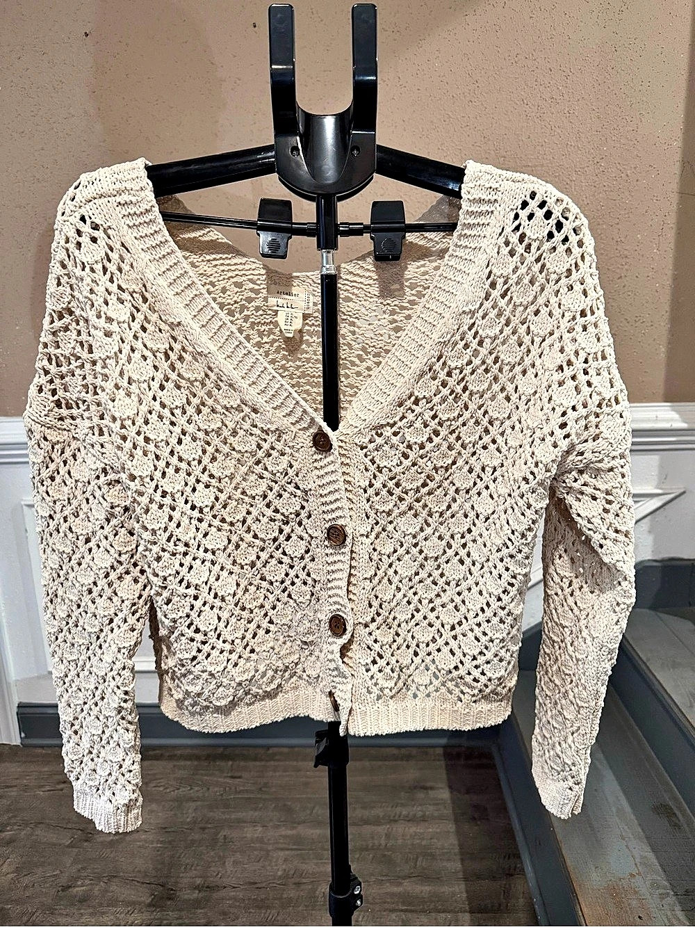 nicole miller cream crochet cardigan